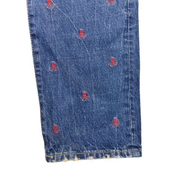 Polo Ralph Lauren Embroidered Skulls Denim Jeans Sullivan Slim Men’s 38x32 Y2K - Picture 8 of 16